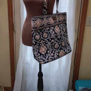 Vera Bradley Womens Cafe Latte Brown Black Cotton Tote Shoulder Bag